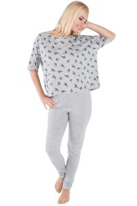 Piżama Damska Model Cleo kr. r. dł. sp. Light Grey