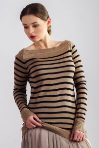 Sweter Damski w Paski P08 Beige/Navy