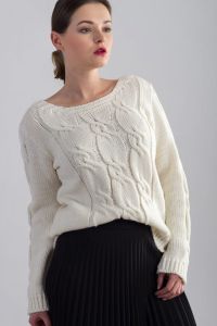 Sweter Damski w Warkocze W06 Ecru