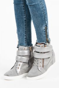 MODNE SNEAKERSY NA RZEPY Szary CNB6683G