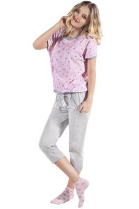 Piżama Damska Model Celia kr.r. sp.3/4 Pink/Melange Grey