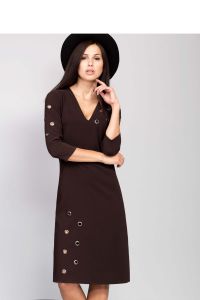 Prosta sukienka o trapezowym kroju MM1038 Dark Brown