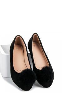ZAMSZOWE BALERINKI Z POMPONEM CNBB-18606B Czarny