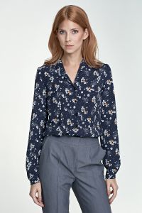 Bluzka z kołnierzykiem B73 Flowers/Navy