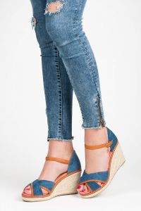 JEANSOWE ESPADRYLKI NA KOTURNIE Niebieski